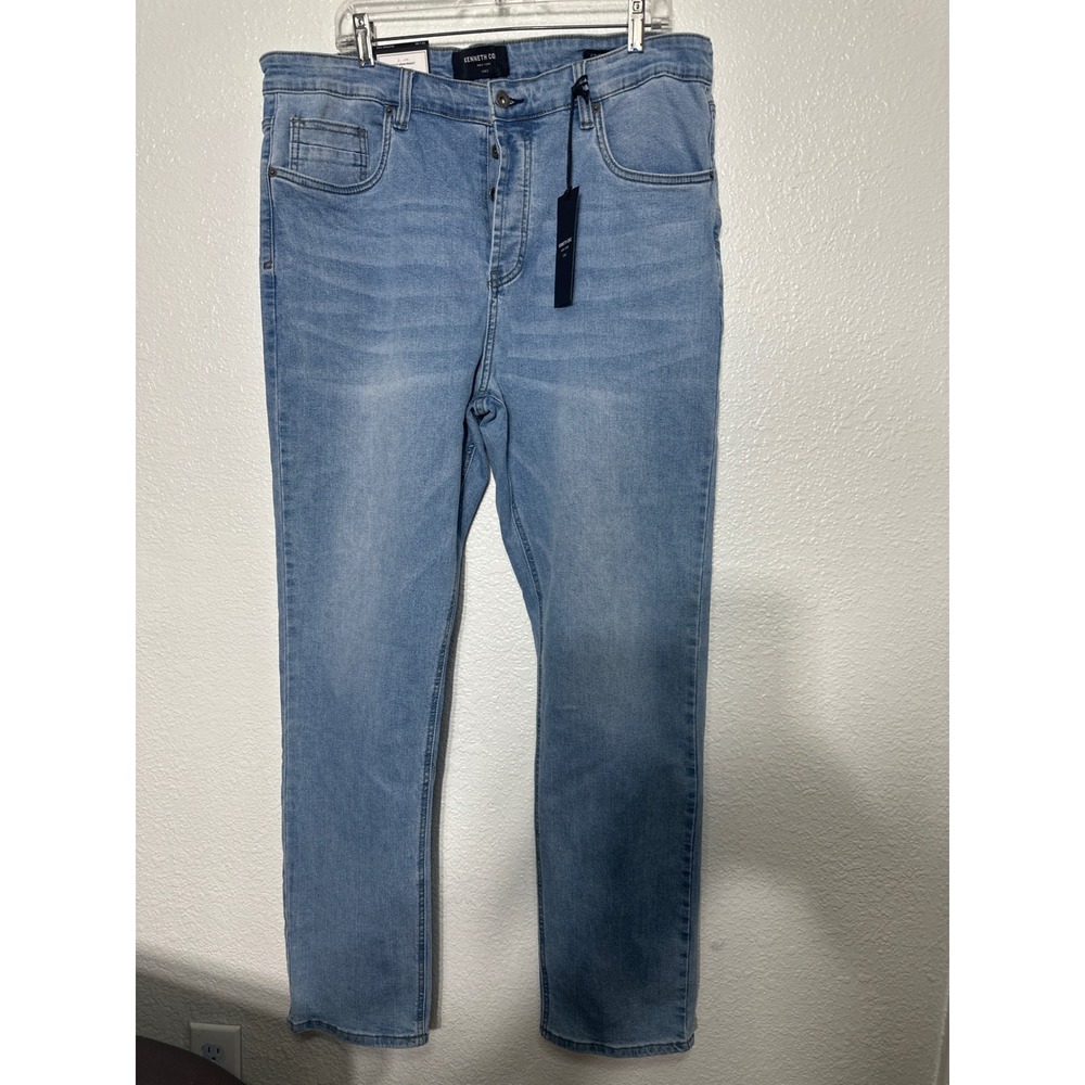Kenneth Cole New York Mens Cole Athletic Fit Button Fly Jeans Light Wash 38x32